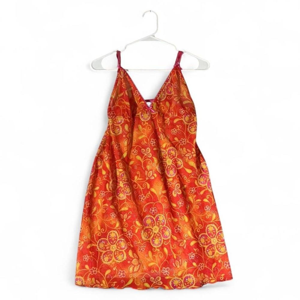 Nick & Sarah Intimates Orange Pink Floral Babydoll Mesh Chemise Nightgown Size M